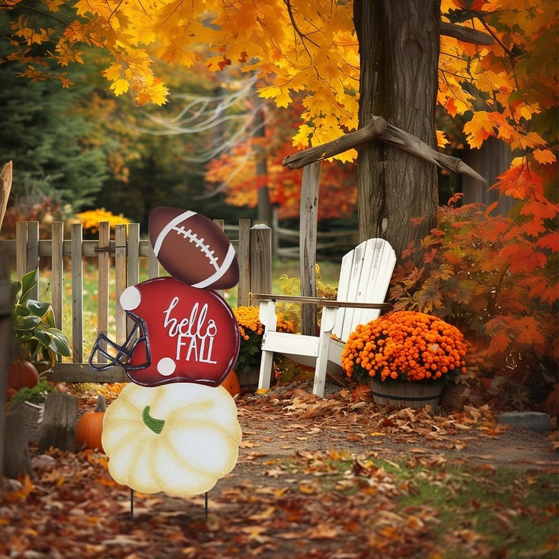 hogardeck Fall Decorations for Home Outdoor, 32" Decorative Garden Stakes with 3 Stacked Pumpkin Football Helmet for Fall Decor, Metal Yard Signs for Garden Home Lawn Patio Thanksgiving Decorations - Image 5